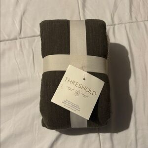 NEW Threshold - Euro Space Dyed Sham Olive Green Cotton Linen Woven